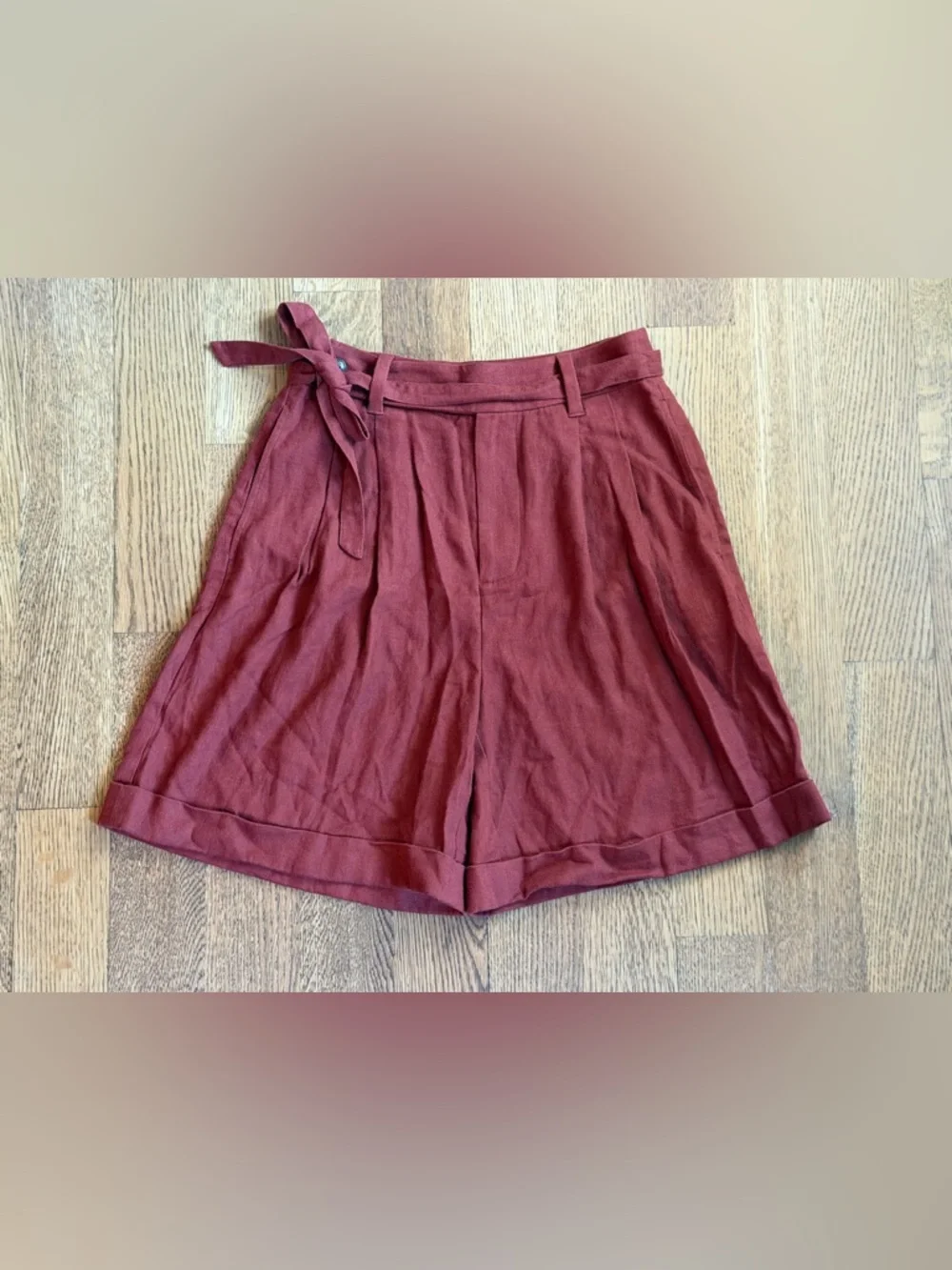 NWOT Madewell Belted High-Rise Shorts in Linen-Blend - Burnt Umber - Size 0